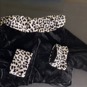 Velvet velvet long sleeve leopard spotted velvet collar & cuffs girls 8